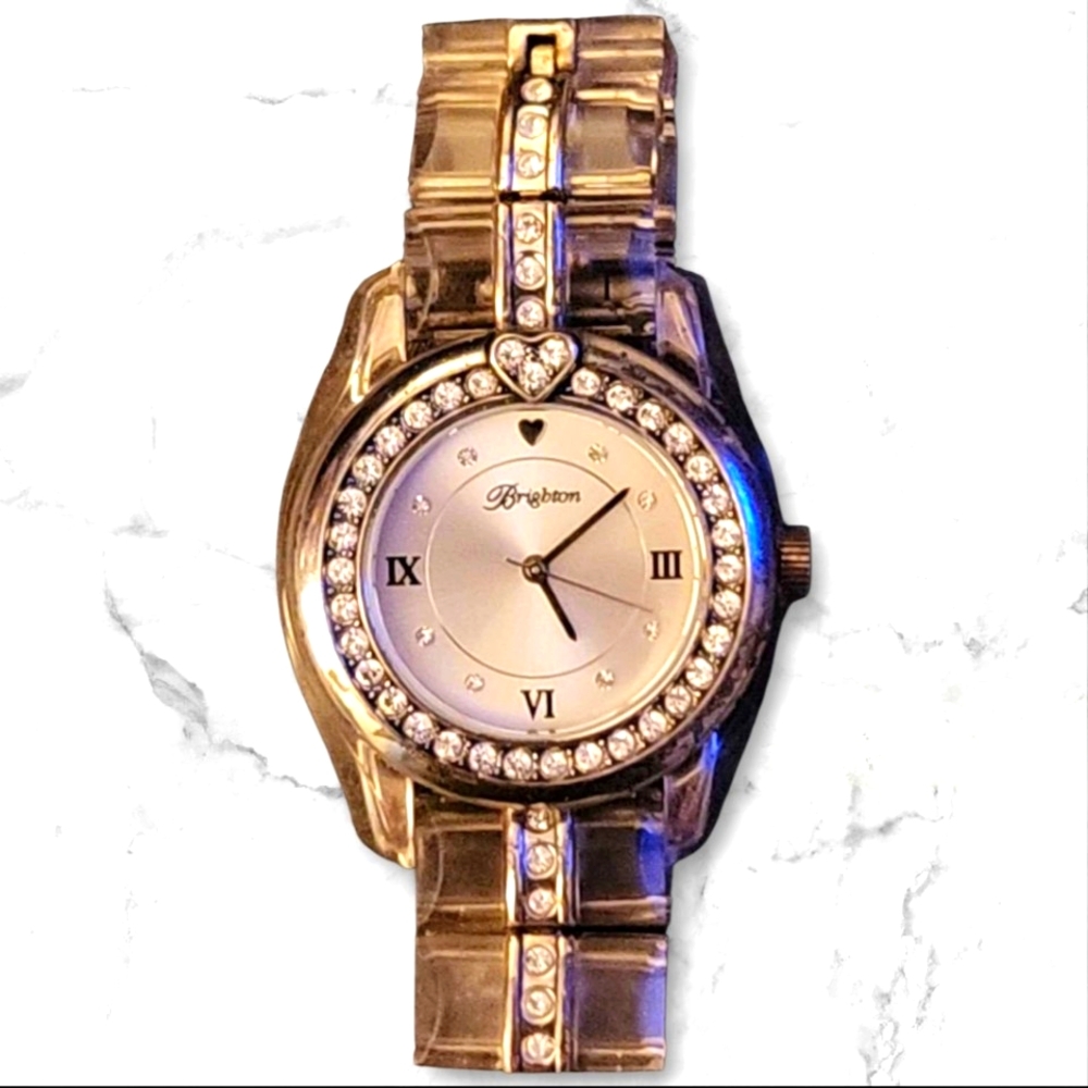 Brighton Dana Point Silver Plate Quartz Watch Lucite Band Silver Crystal Accents